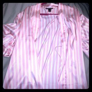 Pink and white silky Victoria’s Secret robe medium